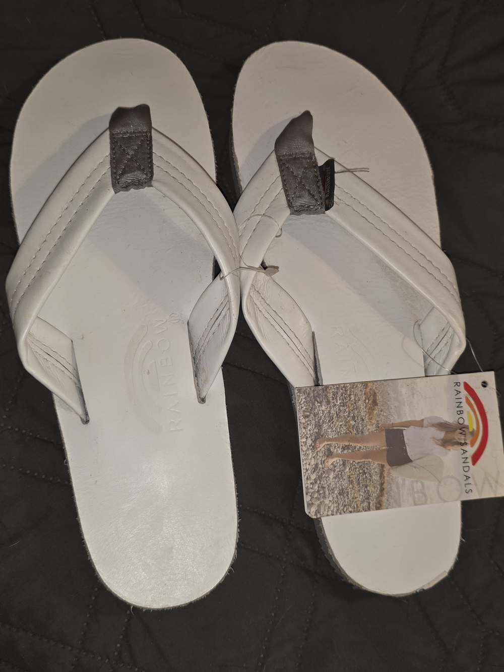 NWT Rainbow White Leather Flip Flops Wmns Large